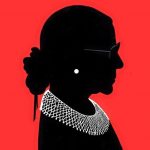 Silhouette showing Ruth Bader Ginsburg and her iconic dissenting opinion collar.