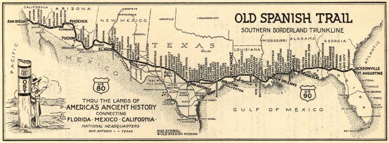 A Map of the Old Spanish Trail donated to the San Antonio Public Library in 1931 | Photograph Courtesy of OST100 (http://www.oldspanishtrailcentennial.com/gallery.html)