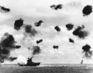 USS Yorktown Hit by Torpedo during Battle of Midway