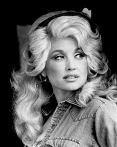 black and white image of Dolly Parton, about 1974