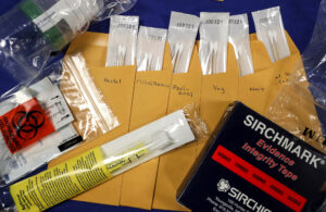 Some of the items used for SAKs, such as swabs to collect DNA evidence from different parts of the victims body and clothing.