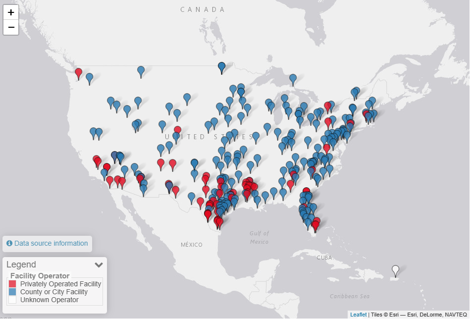 Map of all United States ICE Detention Centers.