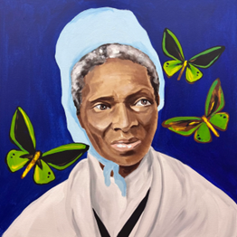 The face of Sojourner Truth is depicted in this vivid picture, with brilliant colors that exude life and energy. Butterflies surround her, signifying change and freedom. Truth's influence on the struggle for civil rights and her lasting legacy are reflected by the play of colors and the inclusion of butterflies. Her energy, as well as the hope and change she brought about in the world, are depicted in the picture. (Ashley Longshore)