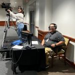 Academic Media Center student workers at a shoot at UC-Mengler Conference Room.