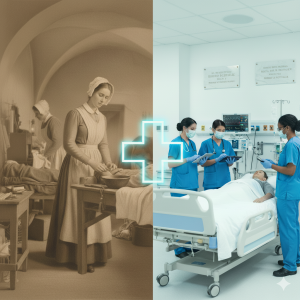 This is an AI-created image depicting how Nightingale's practices and methods have transferred over to modern medicine.