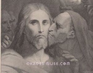 The Kiss. Judas Iscariot Kisses Jesus Christ In The Garden Of Gethsemane. |El Mundo Ilustrado| Barcelona, Circa 1880. (Photo by: Universal History Archive/Universal Images Group via Getty Images)