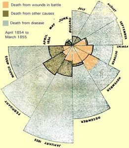 This is an image of the Coxcomb Charting method Nightingale used to help make charting smooth and effortless. | Courtesy of engines.egr.uh.edu