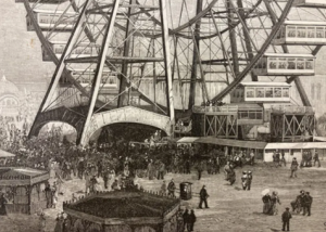 Crowds on the Midway at the foot of the Ferris Wheel on opening day June 11, 1893. | Courtesy Linda Hall Library.