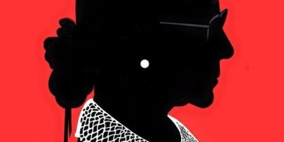 Silhouette showing Ruth Bader Ginsburg and her iconic dissenting opinion collar.